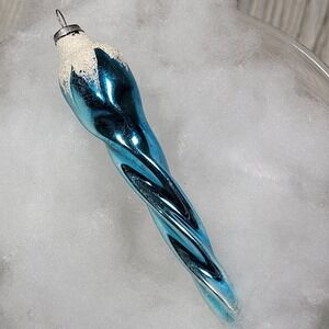 Blue Spiral Icicle Twist Mica Snowcap Mercury‎ Glass Christmas Ornament